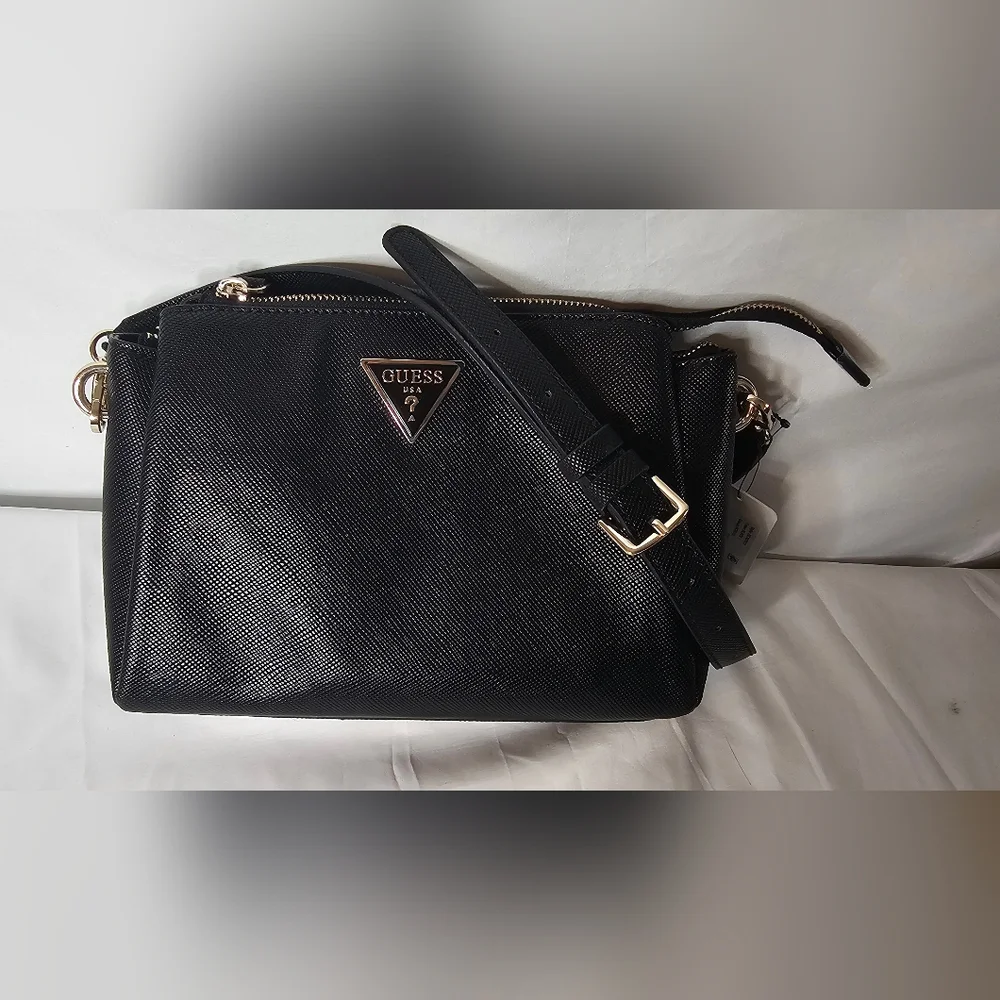 GUESS Noelle triple compartment faux-leather women's small crossbody bag - Black - Picture 2 of 13